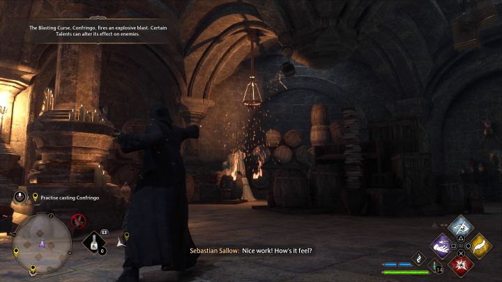 Open the spell menu and assign Confringo to one of the active slots - Hogwarts Legacy: In the Shadow of the Undercroft - Hogwarts Legacy: Main quests - Hogwarts Legacy Guide