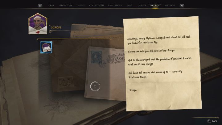 Start by completing the Trials of Merlin main quest where Nora Treadwell asks for help in solving the first puzzle - Hogwarts Legacy: Scropes Last Hope - Slytherin quest - Hogwarts Legacy: Main quests - Hogwarts Legacy Guide