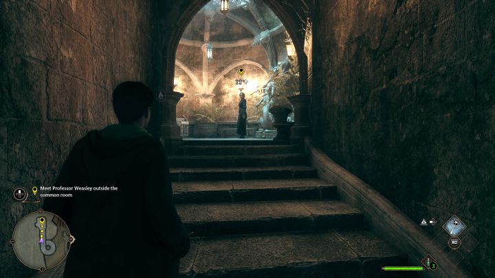 The minimap will show you the location of Professor Weasley (dot on the minimap) - Hogwarts Legacy: Welcome to Hogwarts - Hogwarts Legacy: Main quests - Hogwarts Legacy Guide