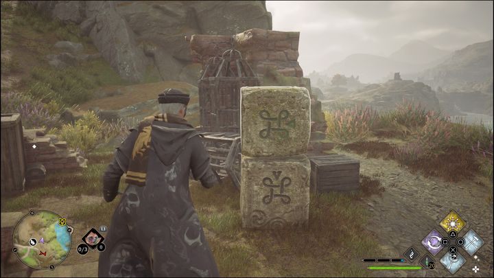 Use the Flipendo spell to flip the upper blocks so that they represent the same symbols as their lower parts - Hogwarts Legacy: Clagmar Coast - all Merlin Trials - Hogwarts Legacy: Merlins Trials - Hogwarts Legacy Guide