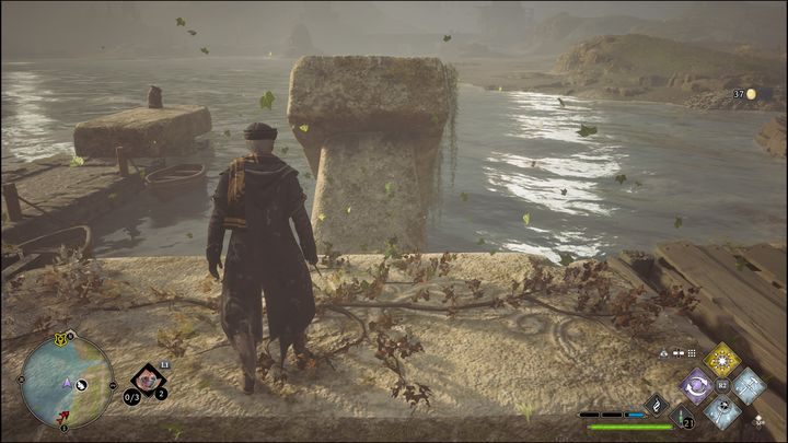 Then, jump to the middle one and then grab onto the edge - Hogwarts Legacy: Marunweem Lake - all Merlin Trials - Hogwarts Legacy: Merlins Trials - Hogwarts Legacy Guide