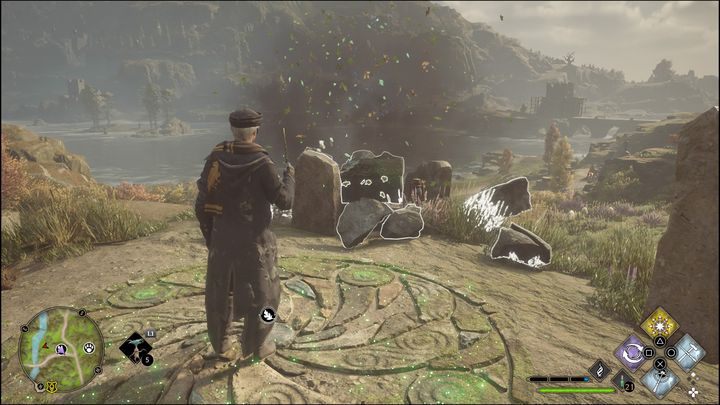 The task is to repair three stone sculptures - Hogwarts Legacy: Poidsear Coast - all Merlin Trials - Hogwarts Legacy: Merlins Trials - Hogwarts Legacy Guide