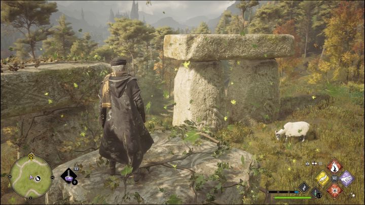 Once you're on the third platform, jump right to the lower platform, then return to the previous one - Hogwarts Legacy: Hogwarts Valley - all Merlin Trials - Hogwarts Legacy: Merlins Trials - Hogwarts Legacy Guide