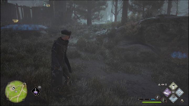 One of these places is outside the camp, while the orbs are under the hill, behind the leaves - Hogwarts Legacy: Hogwarts Valley - all Merlin Trials - Hogwarts Legacy: Merlins Trials - Hogwarts Legacy Guide