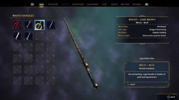 Once you receive your new wand, the Gear menu will receive a new option - Wand Handles - Hogwarts Legacy: How to receive a customized Wand? - Hogwarts Legacy: Main character - Hogwarts Legacy Guide