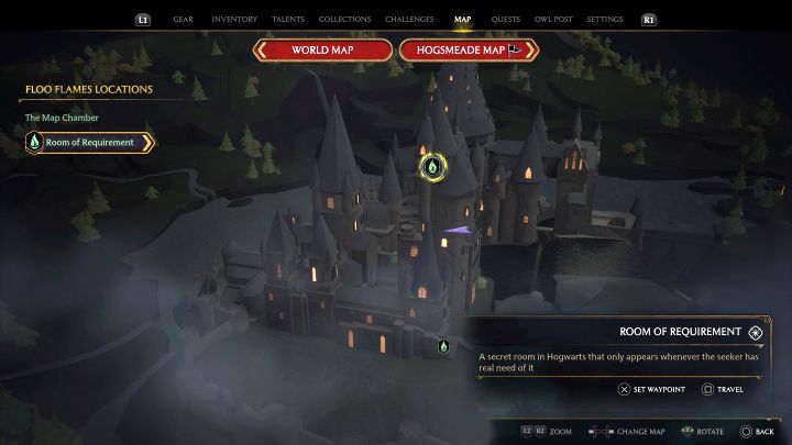After selecting the Secret Rooms, you will find the Room of Requirement as one of the destinations (there are Floo Flames in the Room of Requirement) - Hogwarts Legacy: How to unlock the Room of Requirement? - Hogwarts Legacy: Basics - Hogwarts Legacy Guide