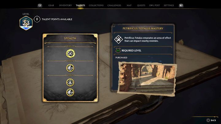 After you reach level 22, be sure to unlock the Petrificus Totalus Mastery talent from the Stealth category - Hogwarts Legacy: Are there stealth attacks in the game? - Hogwarts Legacy: Combat and exploration - Hogwarts Legacy Guide