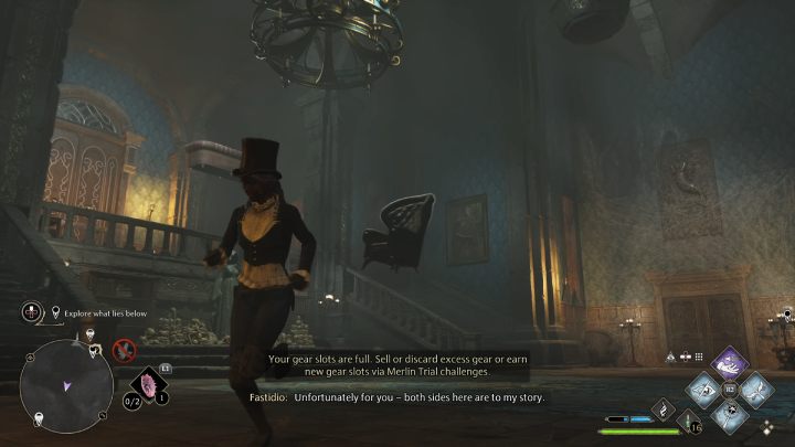 After talking to the ghost, you have to avoid or shoot down the furniture that he throws at you - Hogwarts Legacy: Minding Your Own Business - Hogwarts Legacy: Hogsmeade Side Quests - Hogwarts Legacy Guide