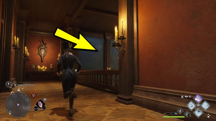 Descend through the stairs on the right, go through the room and descend through the next stairs - Hogwarts Legacy: Minding Your Own Business - Hogwarts Legacy: Hogsmeade Side Quests - Hogwarts Legacy Guide