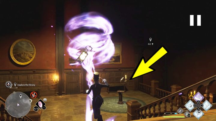 While carrying the lantern, go down the stairs and place it on the stand - Hogwarts Legacy: Minding Your Own Business - Hogwarts Legacy: Hogsmeade Side Quests - Hogwarts Legacy Guide