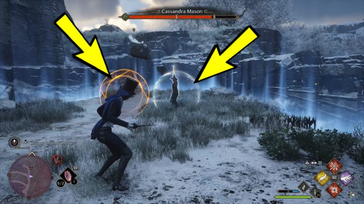 After advancing to the next phase of the battle, the witch will hide behind a white barrier - Hogwarts Legacy: Minding Your Own Business - Hogwarts Legacy: Hogsmeade Side Quests - Hogwarts Legacy Guide