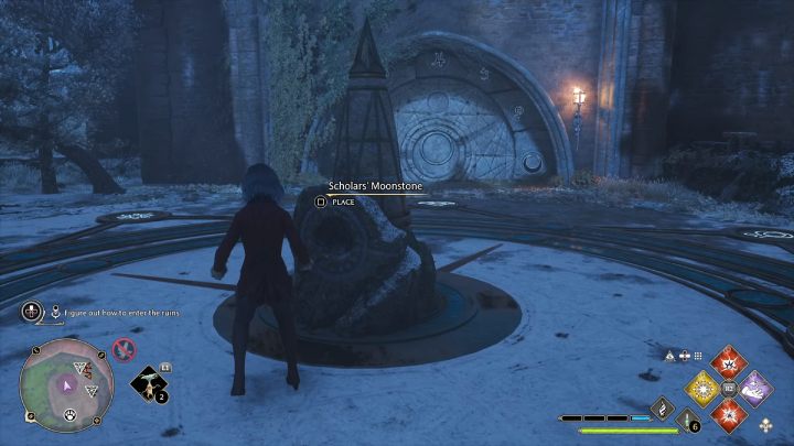 After talking to Dorran, approach the stone in the center of the symbol and insert the Moonstone into it - Hogwarts Legacy: A Bird in the Hand - Hogwarts Legacy: Relationship quests - Poppy - Hogwarts Legacy Guide