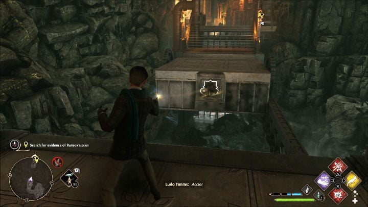 Use Accio to pull the platform towards you, get on it and use Accio again to move the platform forward - Hogwarts Legacy: Its all Gobbledegook - Hogwarts Legacy: Main quests - Hogwarts Legacy Guide