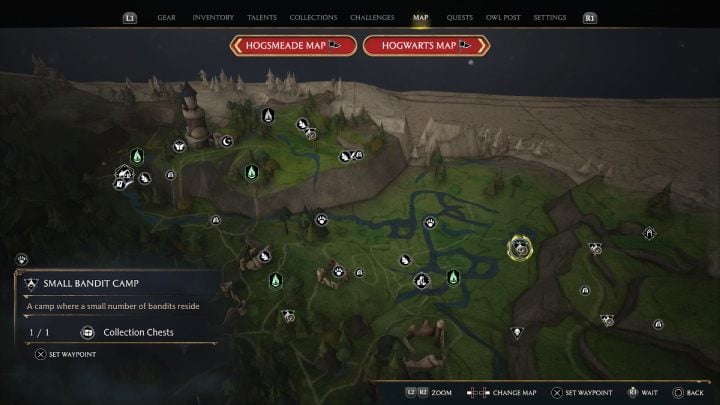 The last chest is in the bandit camp near the East North Ford Bog fast travel point - Hogwarts Legacy: North Ford Bog - Collection Chests - Hogwarts Legacy: Collection Chests - Hogwarts Legacy Guide