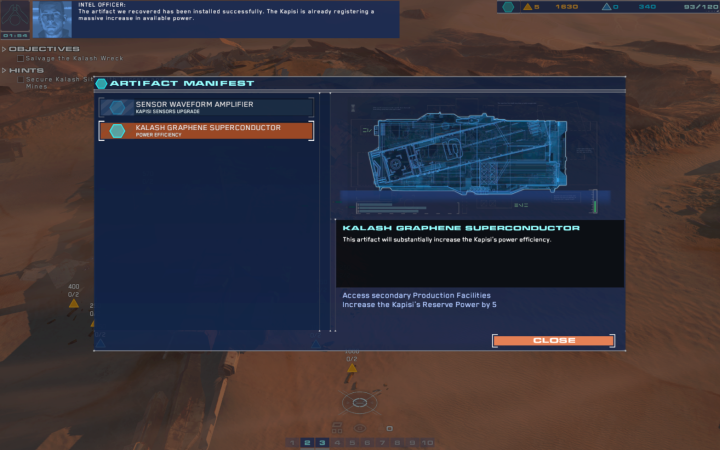 Artifact selection view. It provides your units, or your carrier with bonuses. - What are artifacts? - Artifacts - Homeworld: Deserts of Kharak Game Guide
