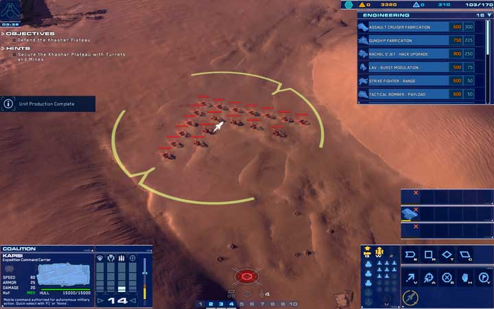 You can destroy the most numerous enemy armies with Cruise Missile Silo - remember that each projectile takes time to reach the target, make up for that. - Mission 11 - Khashar Plateau - Campaign mode walkthrough - Homeworld: Deserts of Kharak Game Guide