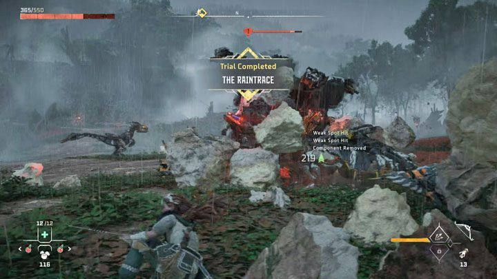 You will pass the trial as soon as the second tusk breaks off - Horizon Forbidden West: Hunting Grounds: The Raintrace - trials walkthrough - Hunting grounds - Horizon Forbidden West Guide