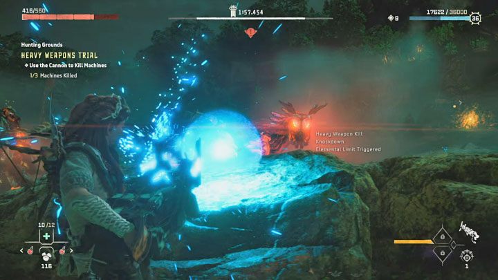 Focus on targeting the smaller machines with your cannons - Horizon Forbidden West: Hunting Grounds: The Raintrace - trials walkthrough - Hunting grounds - Horizon Forbidden West Guide