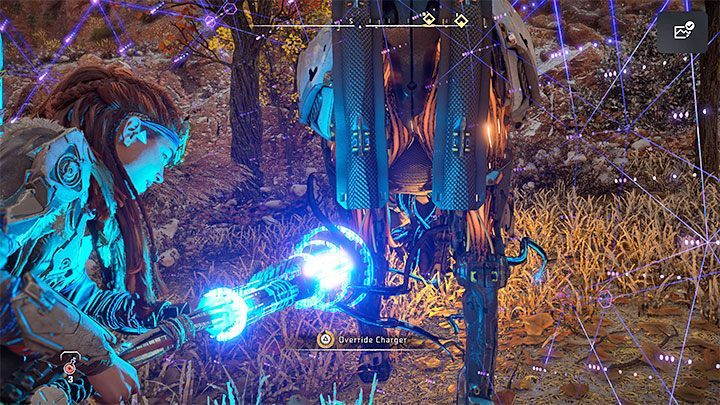 Get close enough to the Charger and hold Triangle when prompted to dominate it - Horizon Forbidden West: How to override and mount a Charger? - Exploration - Horizon Forbidden West Guide