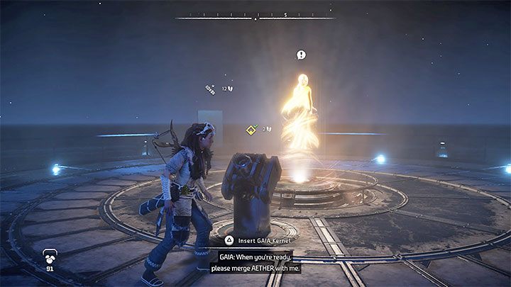 After listening to the conversations with your companions, reach the GAIA room and interact with the slot to deliver AETHER - Horizon Forbidden West: The Kulrut - walkthrough - Main Storyline - Horizon Forbidden West Guide