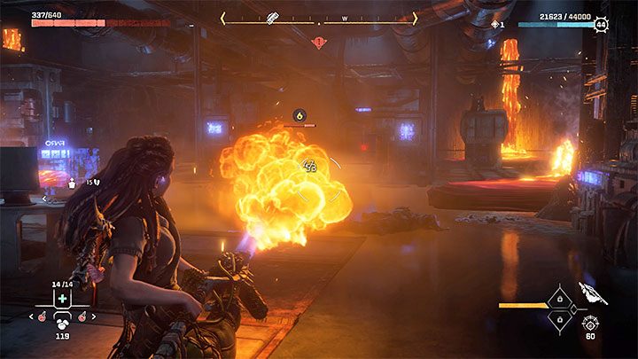 Once the battle begins, focus on the stronger opponents using heavy weapons - one of them uses a machine gun and the other has a flamethrower - Horizon Forbidden West: Faros Tomb - walkthrough - Main Storyline - Horizon Forbidden West Guide