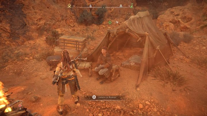 Listen to the woman gossiping at the campfire north of the Stone's Echo settlement - Horizon Forbidden West: The Roots That Bind - walkthrough - Side quests - Horizon Forbidden West Guide