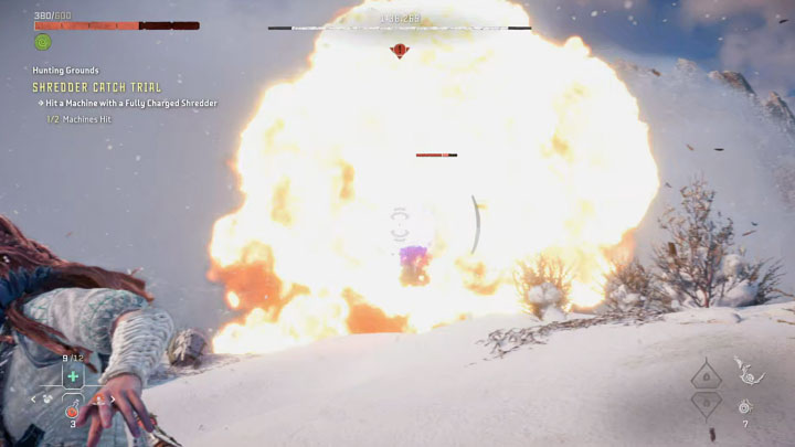 You have to throw and catch the shredder twice - Horizon Forbidden West: Hunting Grounds: Sheerside Mountains - trial walkthrough - Hunting grounds - Horizon Forbidden West Guide