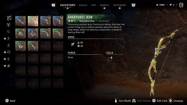 A slow weapon that requires a longer draw, but shoots powerful projectiles from a very long distance - Horizon Forbidden West: Recommended weapon list - Basics - Horizon Forbidden West Guide