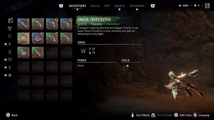 The Tripcaster is a device that allows you to overdraw a rope between two points, but the range of that rope is limited - Horizon Forbidden West: Ranged weapons - types, applications - Basics - Horizon Forbidden West Guide