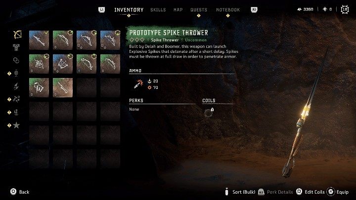 A weapon that allows Aloy to throw spikes that deal very high damage - Horizon Forbidden West: Ranged weapons - types, applications - Basics - Horizon Forbidden West Guide