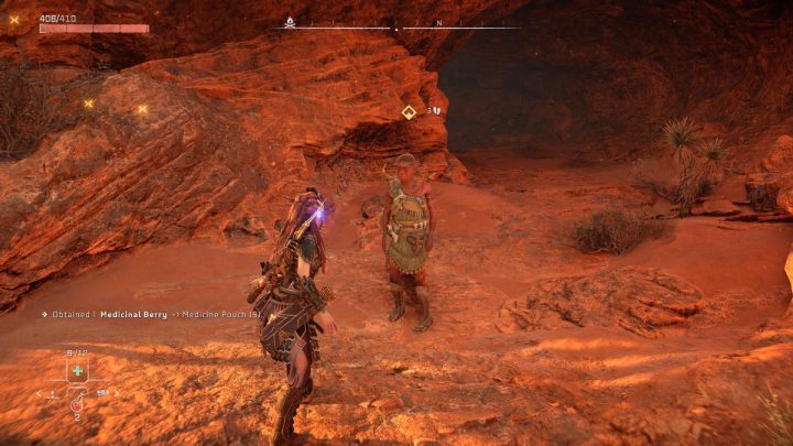 Go to the designated spot between the Carja and Stone's Echo camps and talk to the man standing outside the cave - Horizon Forbidden West: A Tribe Apart - walkthrough - Side quests - Horizon Forbidden West Guide