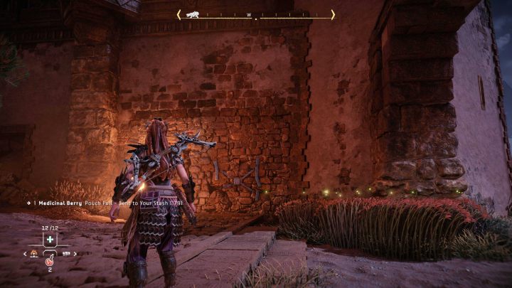Pull out the blue object from the wall at the back of the building to get inside the fort - Horizon Forbidden West: A Tribe Apart - walkthrough - Side quests - Horizon Forbidden West Guide