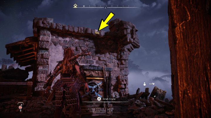 Move the crate to the building wall with the yellow brick under the roof and jump to the top - Horizon Forbidden West: A Tribe Apart - walkthrough - Side quests - Horizon Forbidden West Guide