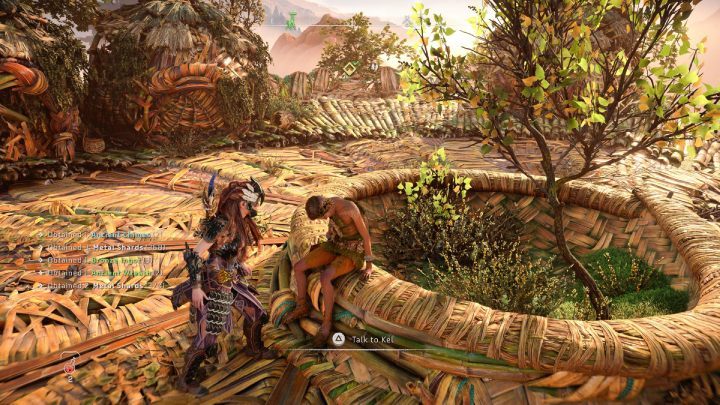 Climb the wooden boards to the very top and talk to Kel - Horizon Forbidden West: The Promontory - walkthrough - Side quests - Horizon Forbidden West Guide