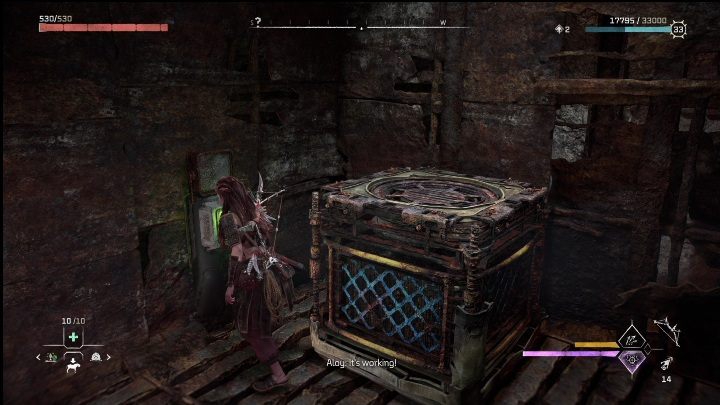 Put the battery in the mechanism at the elevator to start it - Horizon Forbidden West: The Bill - how to get it? - Ornaments - Horizon Forbidden West Guide