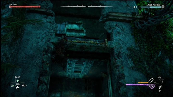 Go back downstairs, ride the elevator to the top, then push the crate out and use it to jump to the upper floor - Horizon Forbidden West: The Bill - how to get it? - Ornaments - Horizon Forbidden West Guide