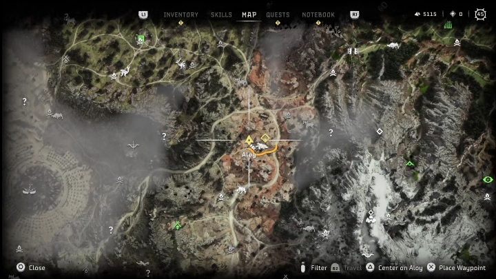 This drone flies between the Cinnabar Sands and The Shining Wastes regions - Horizon Forbidden West: Survey drones - locations - Secrets & Collectibles - Horizon Forbidden West Guide