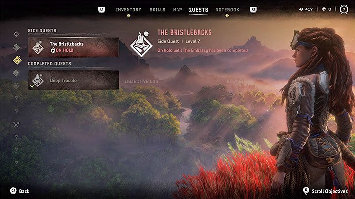 As you progress through the game, it may happen that some quests from your log will be put on hold some journal quest - Horizon Forbidden West: Why mission is On Hold? - World and game information - Horizon Forbidden West Guide