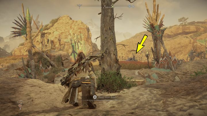 Knock down a tree to get to the camp - Horizon Forbidden West: The Bristlebacks - walkthrough - Side quests - Horizon Forbidden West Guide