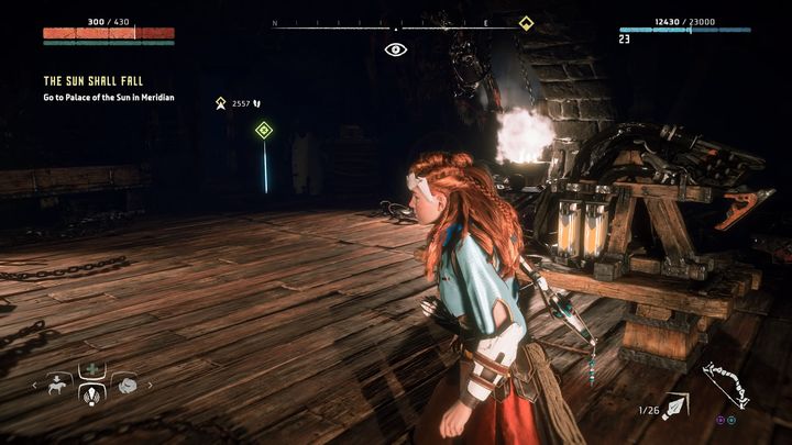 Aloy equipped herself with earmuffs that allows her to get to the device near the basements entrance and turn it off - Horizon Zero Dawn: Into The Borderlands walkthrough, tips - Main Missions | Walkthrough - Horizon Zero Dawn Guide, Walkthrough