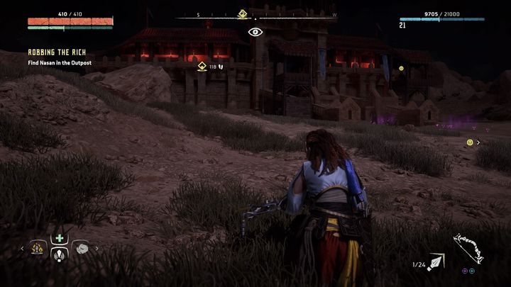 By following them you get to Carja camp - Horizon Zero Dawn: Robbing the Rich walkthrough, tips - Meridian side quests - Meridian - Horizon Zero Dawn Guide, Walkthrough