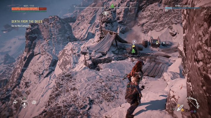 On your way you will come across the same campfire as the one in the picture - Horizon Zero Dawn: Death from the Skies - side quest walkthrough - The World - The world - Horizon Zero Dawn Guide, Walkthrough