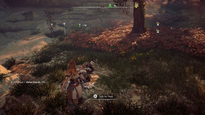 The mission will appear in your journal once you talk to Thok - Horizon Zero Dawn: In Her Mothers Footsteps walkthrough, tips - Embrace - Embrace - Horizon Zero Dawn Guide, Walkthrough