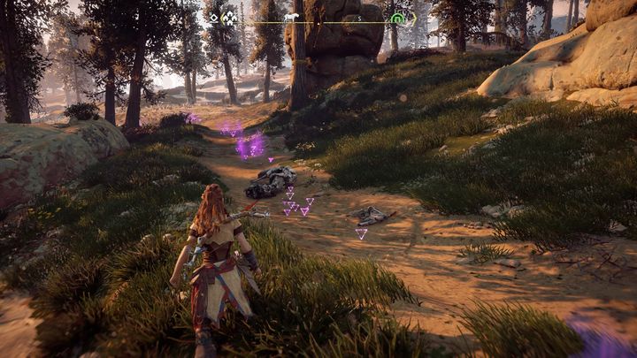 Locate the tracks and mark them so that youre able to follow the trail once Focus is turned off - Horizon Zero Dawn: In Her Mothers Footsteps walkthrough, tips - Embrace - Embrace - Horizon Zero Dawn Guide, Walkthrough