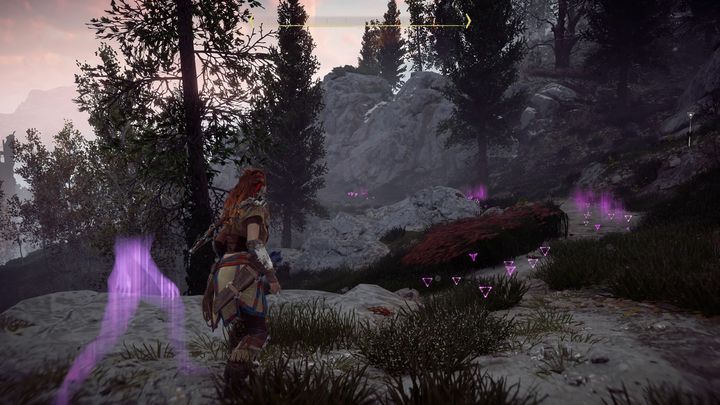 When you examine all of the elements you will see a trail that leads to the mountains - Horizon Zero Dawn: The War Chiefs Trail walkthrough, tips - Main Missions | Walkthrough - Horizon Zero Dawn Guide, Walkthrough