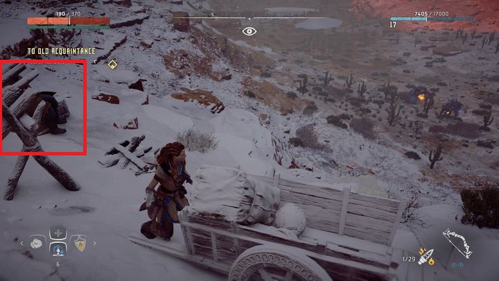 After examining the barrel Aloy discovers that Kendert hides in the mountains - Horizon Zero Dawn: To Old Acquaintance walkthrough, tips - Hunters Gathering - Hunters Gathering - Horizon Zero Dawn Guide, Walkthrough