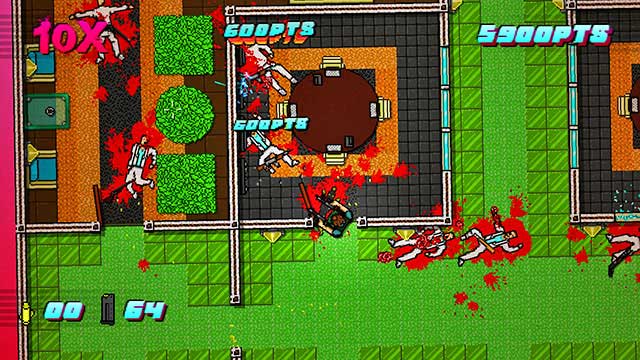 Turn right and shoot at two more guards across the window - Scene 12 - Death Wish - Act 3 - Climax - Hotline Miami 2: Wrong Number - Game Guide and Walkthrough