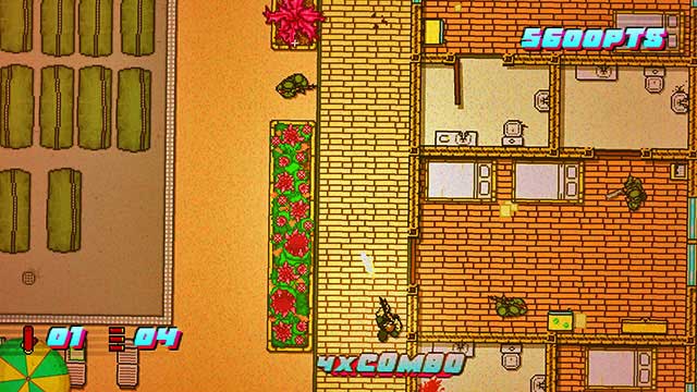 In the next room, there are two enemies - Scene 14 - Stronghold - Act 4 - Falling - Hotline Miami 2: Wrong Number - Game Guide and Walkthrough