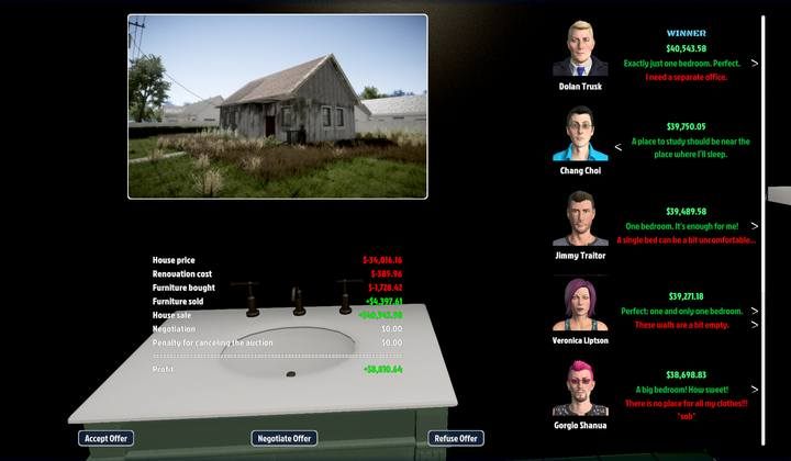 To finish the work and continue to the summary, you just need to press Enter - Characteristics of buyers in House Flipper Game - Free mode - House Flipper Game Guide