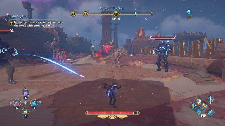 While on your way there, you will stumble upon a new kind of enemy - Immortals Fenyx Rising: Light My Fire - walkthrough - The tasks of Hephaestus - Immortals Fenyx Rising Guide